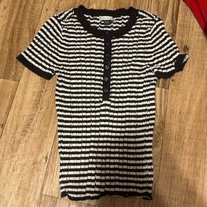 American Eagle Outfitters Black & White Striped Ribbed Henley